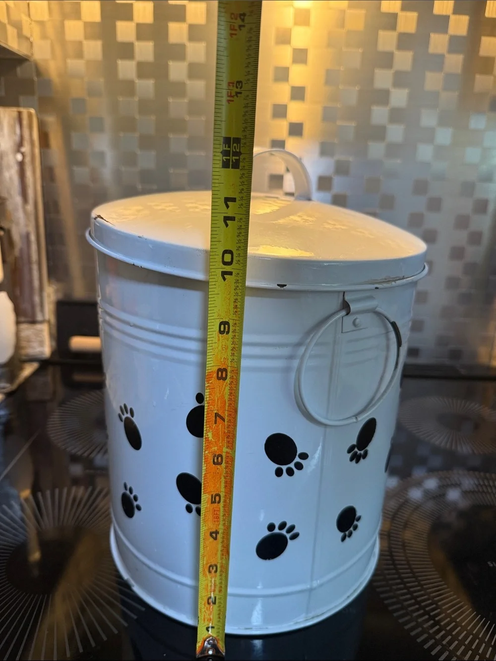 White Enamel Wear Paw-Print Metal Canister with Lid - Home Accents